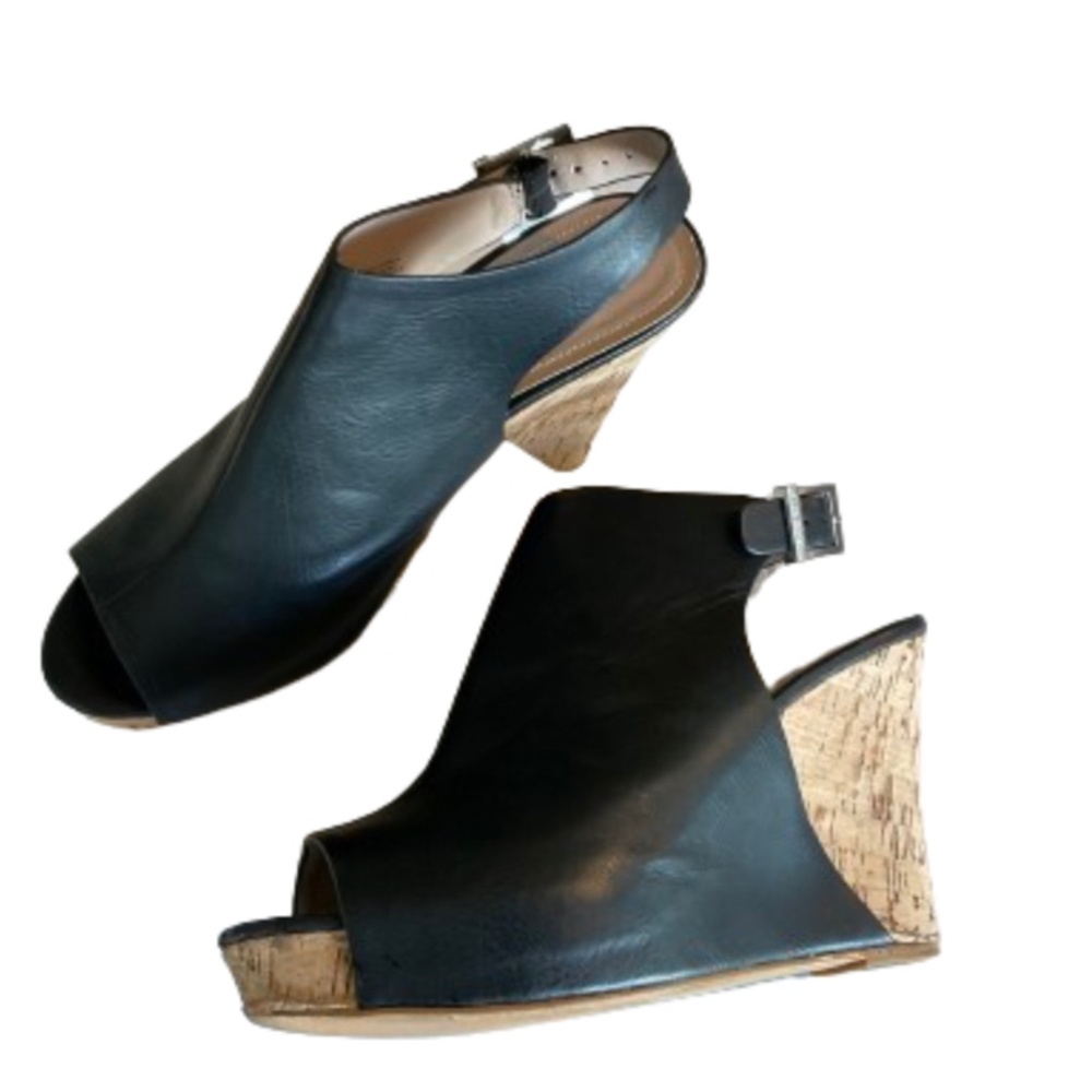 CHARLES by CHARLES DAVID Wedged Black Cork Heel Size 8